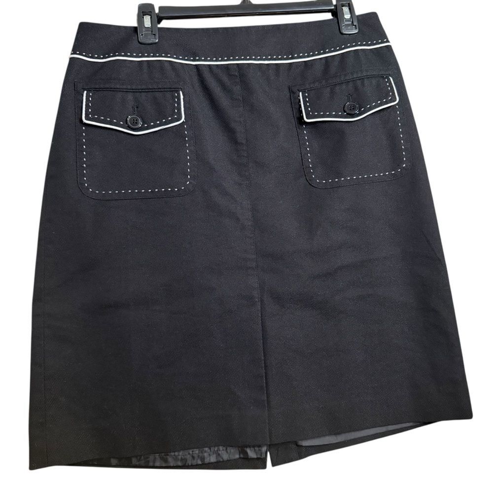 Ann Taylor Factory Black Knee Length Skirt w/ White Contrast Topstitching-12